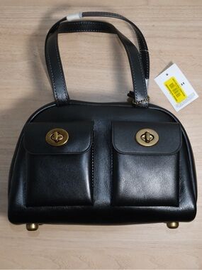 Coach Twin Turnlock 20 Satchel black leather with Gold-Tone Hardware